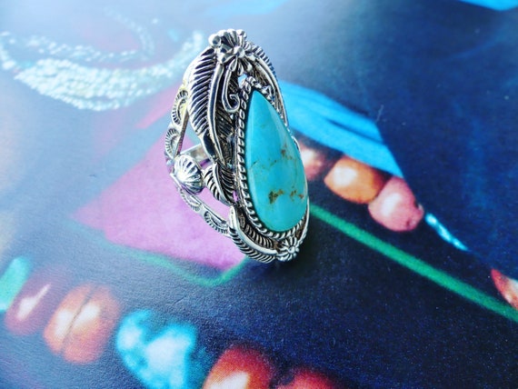 Turquoise ring, 925 silver, imposing ethnic, boho… - image 6