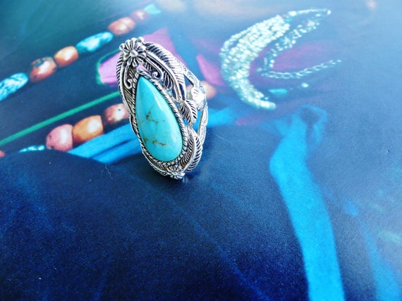 Turquoise ring, 925 silver, imposing ethnic, boho… - image 9
