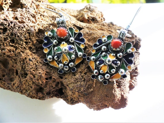 Old Kabyle earrings, authentic Berber, silver, en… - image 3