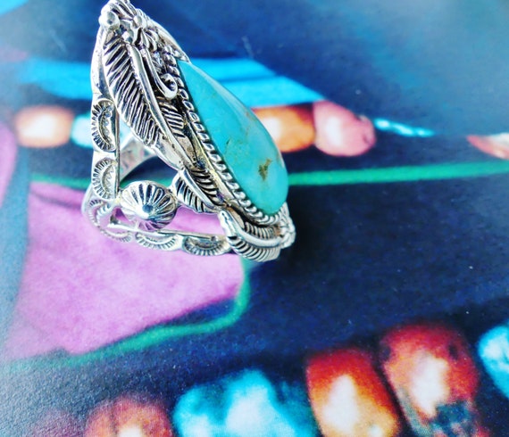 Turquoise ring, 925 silver, imposing ethnic, boho… - image 3