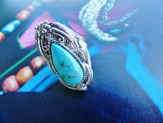 Turquoise ring, 925 silver, imposing ethnic, boho… - image 8