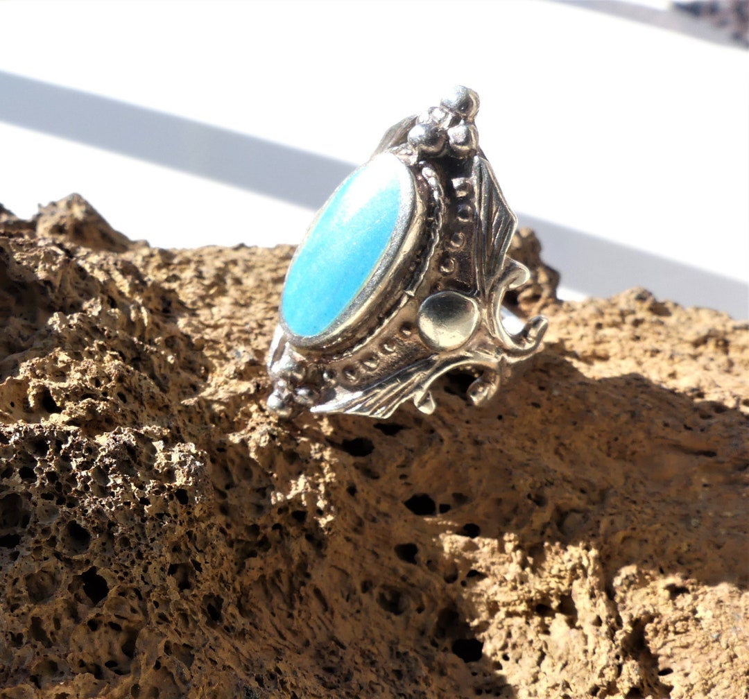 Bague Vintage Argent Massif 925 – Ornée De Turquoise – Taille 53
