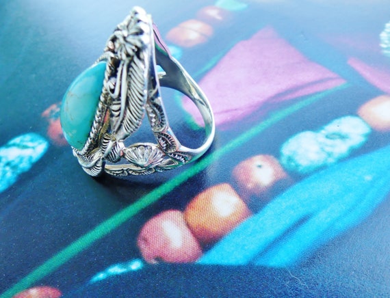 Turquoise ring, 925 silver, imposing ethnic, boho… - image 7