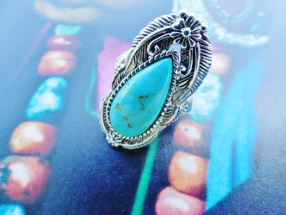 Turquoise ring, 925 silver, imposing ethnic, boho… - image 5