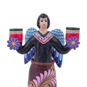 Handicraft ceramic candlestick from Mexico - height 17 cm - Ángel candelabro