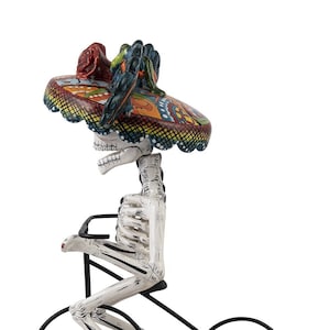 Figure talavera ceramic traditional of La Catrina on a bicycle  - Ciclista catrina - 50 x 52 cm