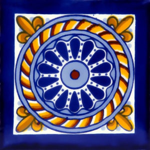 Carreaux Mexicains Evita - motif rond jaune et bleu, lot de 30 tuiles 10.5 cm x 10.5 cm, tuiles design simples