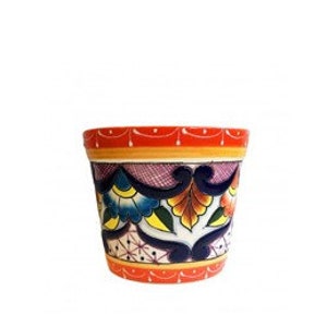 Mexikanischer mittelgroßer Blumentopf - 14 cm handgemalt aus Mexiko