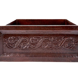 Koperen enkele spoelbak uit Mexico - Santiago - Breedte 60 cm Lengte 63 cm Hoogte 25,5 cm