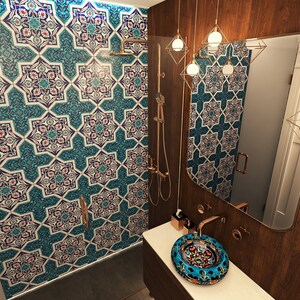 Iznik tiles Turkish tiles oriental decorative tiles, 12 patterned tiles 20 cm x 20 cm 0,48m2 Mehtap image 9