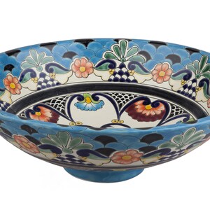 Round talavera sink, ceramic handpainted colorful counter top washbasin from Mexico vessel 44 cm x 13,5 cm - La Reina