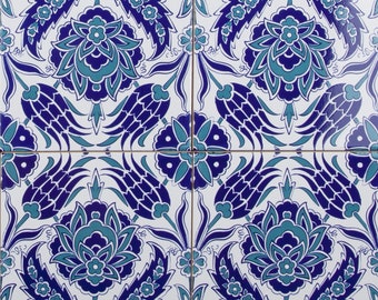 Iznik tiles Turkish wall tiles, 12 patterned tiles in one set 20 cm x 20 cm - 0,48m2 - Timur