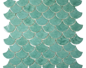 Decorative ceramic Mermaid Tiles in The Shape of a Fish Scale - Jade Spring by Cerames - mosaic wall tiles for The Bathroom and Kitchen