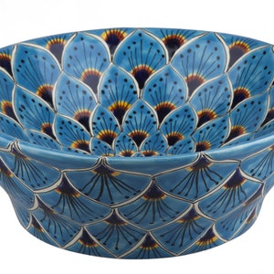 Countertop talavera sink, tall ceramic handpainted colorful washbasin from Mexico - Azura -  40,5 cm x 15 cm
