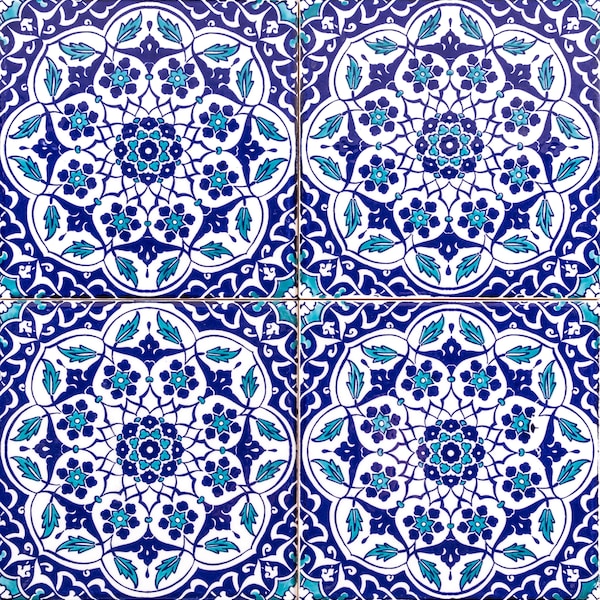 Carreaux turcs, Iznik Carreaux à motifs orientaux, 12 carreaux à motifs 20 cm x 20 cm - 0,48m2 - Tanner