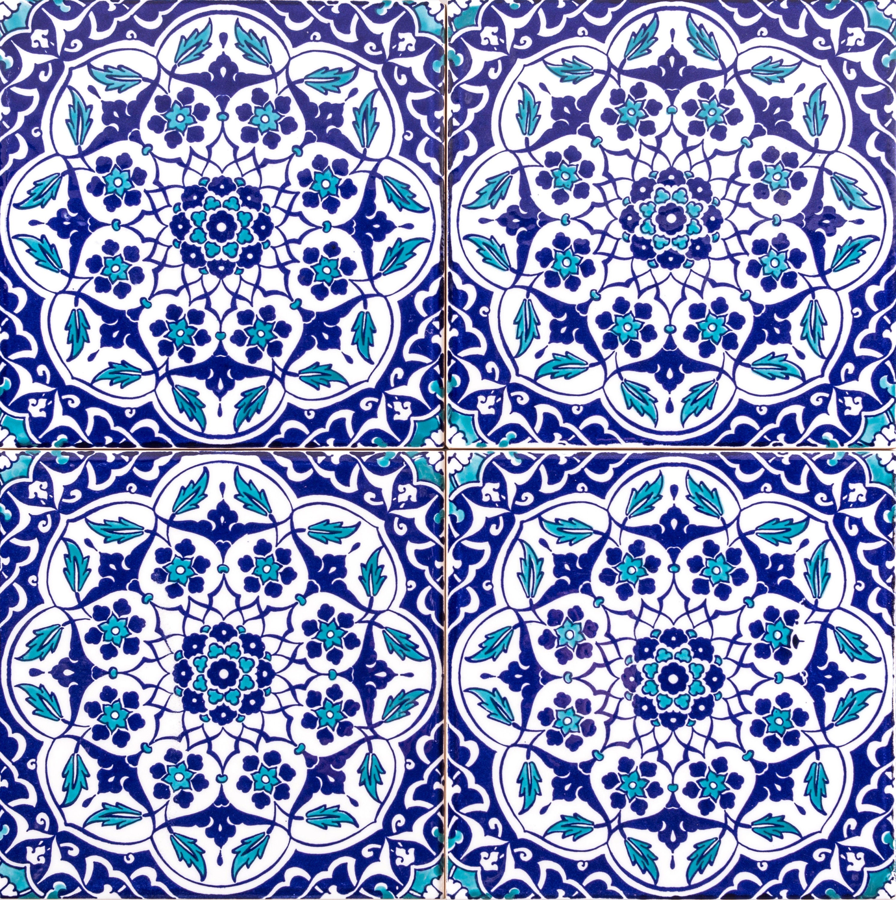 Blue & Red Iznik Seljuk Pattern Ceramic Tile 20cmx20cm 12 Turkish 8"x8" 