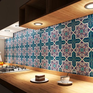 Iznik tiles Turkish tiles oriental decorative tiles, 12 patterned tiles 20 cm x 20 cm 0,48m2 Mehtap image 7