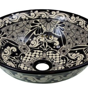 Countertop talavera sink, ceramic handpainted colorful washbasin from Mexico vessel sink  40,5 cm x 15 cm - Serena