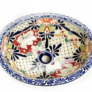 Jacinta  - Mexican drop-in sink handpainted colorful washbasin from Mexico vessel sink 53 cm x 52,5 cm x 15 cm