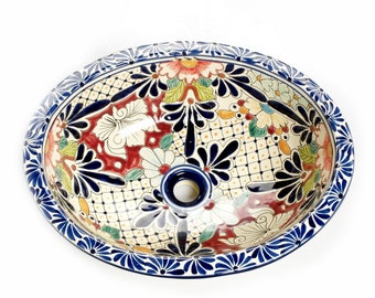 Jacinta  - Mexican drop-in sink handpainted colorful washbasin from Mexico vessel sink 53 cm x 52,5 cm x 15 cm