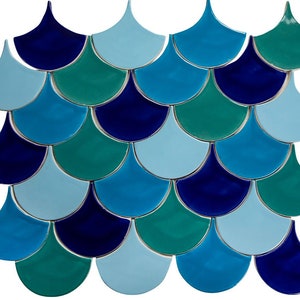 Mosaic tiles Fish Scale - Lake Bacalar by Cerames - A Set of Decorative wall tiles ceramic in The Shape of a Fish Scale for The Bathroom