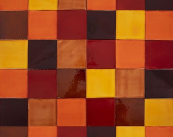 Patchwork ceramic made of one-color tiles  from Mexico - 90 pcs, 1 m2 - Caramelo