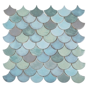 Decorative ceramic Mermaid Tiles in The Shape of a Fish Scale -  Norwegian Fjord by Cerames - mosaic wall tiles for The Bathroom and Kitchen