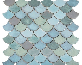 Decorative ceramic Mermaid Tiles in The Shape of a Fish Scale -  Norwegian Fjord by Cerames - mosaic wall tiles for The Bathroom and Kitchen