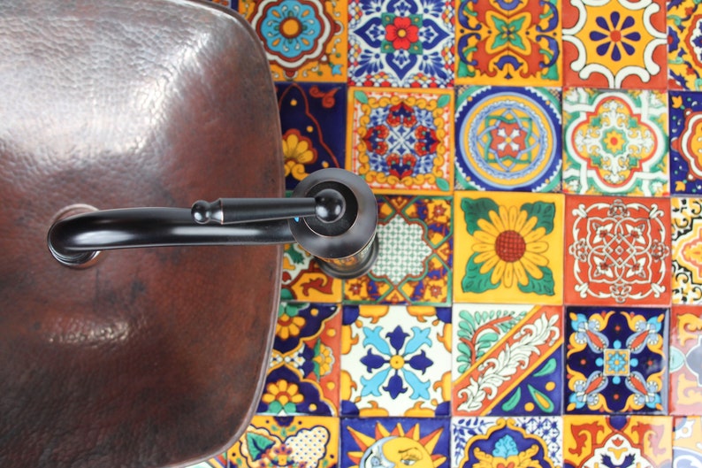 Girasol meksykański panel kafelkowy Talavera Ręcznie malowany patchworkowy zestaw 30 płytek 10.5 cm x 10.5 cm zdjęcie 7