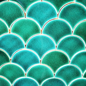 Fish scale green tiles - Sea green by Cerames - Decorative Ceramic Tiles in The Shape of a Fish Scale for The Bathroom and Kitchen