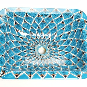 Mexican sink rectangular ceramic handpainted colorful drop in washbasin from Mexico vessel sink 44 x 35 cm - Aqua Azul