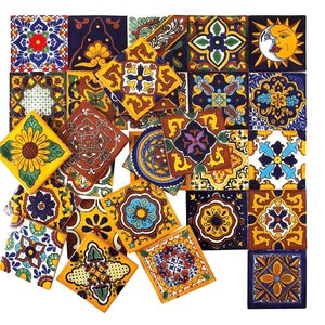 Girasol meksykański panel kafelkowy Talavera Ręcznie malowany patchworkowy zestaw 30 płytek 10.5 cm x 10.5 cm zdjęcie 3