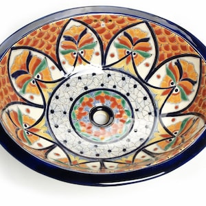 Mexican handpainted oval colorful talavera ceramic sink - Dominga - 53 cm x 42,5cm x 15cm