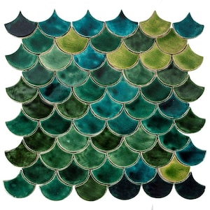 Decorative ceramic Mermaid Tiles in The Shape of a Fish Scale - Forest Pond by Cerames - mosaic wall tiles for The Bathroom and Kitchen