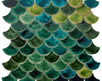 Decorative ceramic Mermaid Tiles in The Shape of a Fish Scale - Forest Pond by Cerames - mosaic wall tiles for The Bathroom and Kitchen