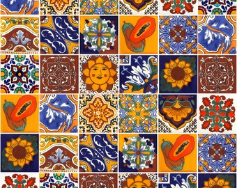 Mexican Ceramic Tiles 4x4 - Conrado by Cerames - Mexican backsplash Tile Talavera 15 Decorative Mosaic Tiles for Bathroom, Kitchen, Shower