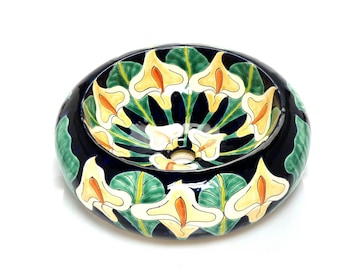 Calia  - sink from Mexico, Handmade round Vessel counter top sink 40 cm x 13,5 cm