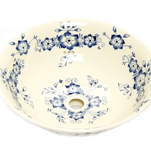 Ceramic Mexican sink  handpainted counter top vessel washbasin from Mexico 40,5 x 15 cm - Stella