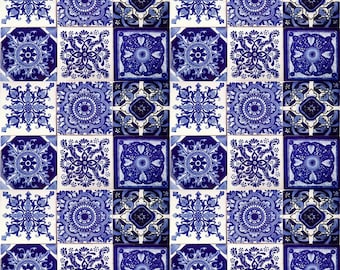 Mexican Talavera tiles Cobalt Blue and white Mexican Talavera tiles patchwork, set of 30 tiles 10.5 cm x 10.5 cm - Tono