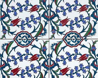 Iznik fliesen türkische fliesen orientalische dekorative fliesen, gemusterte keramik 12 stück 20 cm x 20 cm - 0,48m2 - Pinar