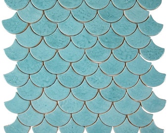 Decorative ceramic Mermaid Tiles in The Shape of a Fish Scale - Azure Lagoon by Cerames - mosaic wall tiles for The Bathroom and Kitchen