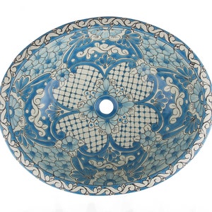 Lorena - Blue Mexican handpainted oval colorful talavera ceramic sink