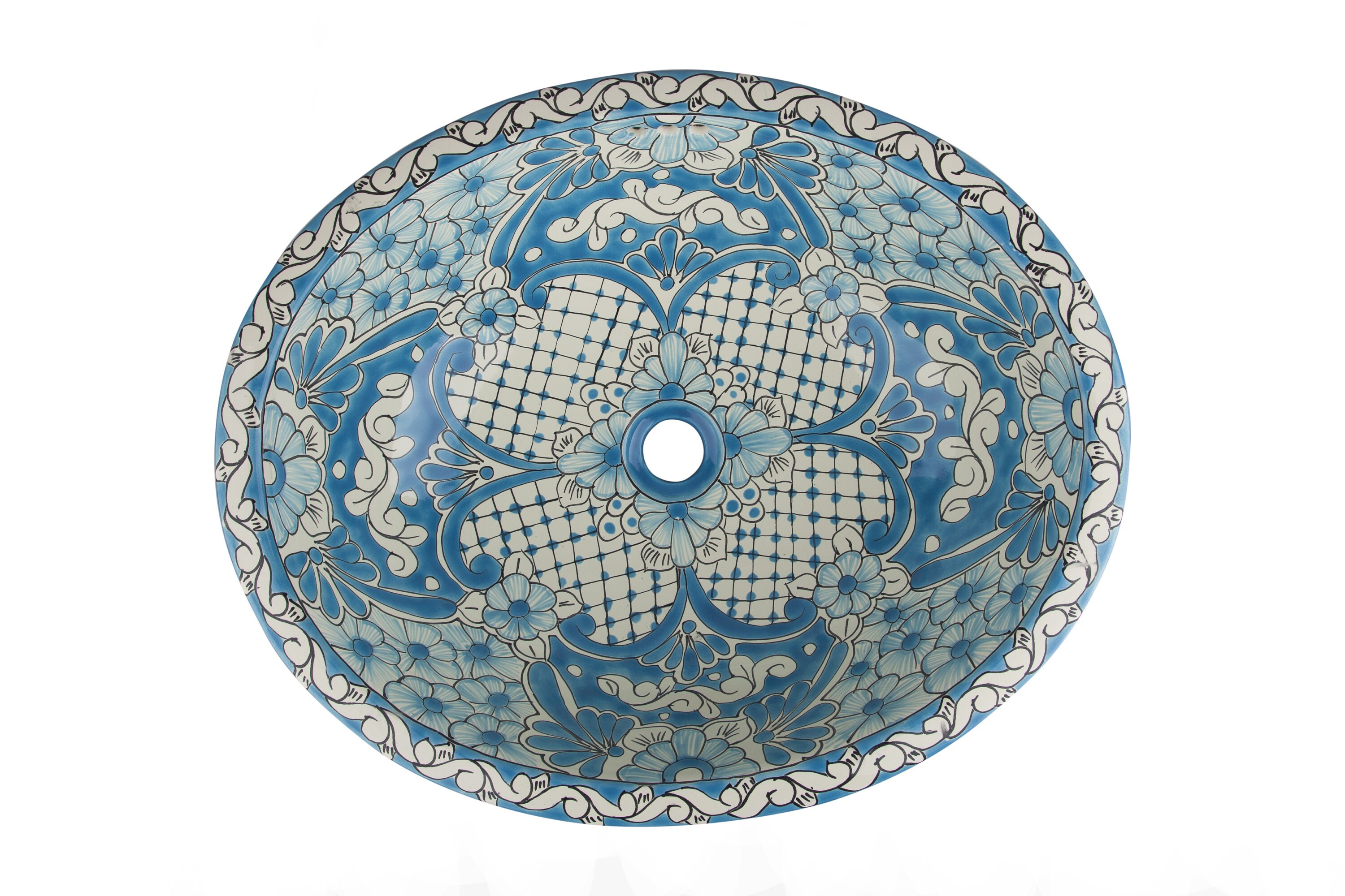 Lorena - Blue Mexican Handpainted Oval Colorful Talavera Ceramic