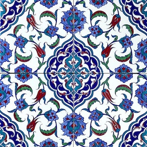 トルコタイル、イズニック東洋壁タイル 20 cm x 20 cm 1 セット - 12 タイル - 0.48 m2 - Feray
