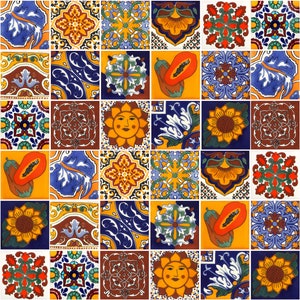Ceramic Talavera Mexican Patchwork tiles 30 piece 10,5 cm x 10,5 cm - Conrado