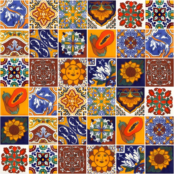 Céramique Talavera Patchwork mexicain 30 pièces 10,5 cm x 10,5 cm - Conrado