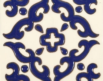 Enrica - Mexican Ceramic blue and white Tiles, set of 30 tiles 10.5 cm x 10.5 cm
