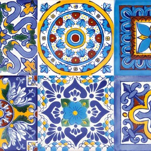 Mexikanische handbemalte Keramikfliesen aus Mexiko Talavera Patchwork Set aus 30 Fliesen 10,5 cm x 10,5 cm Armando Bild 2