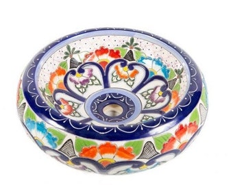 Talavera ceramic sink, handpainted colorful washbasin, Countertop sink from Mexico - Victoria - 40 cm x 13,5 cm