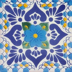 Tuiles mexicaines Azul - motif coloré, lot de 30 tuiles 10.5 cm x 10.5 cm, tuiles design simples